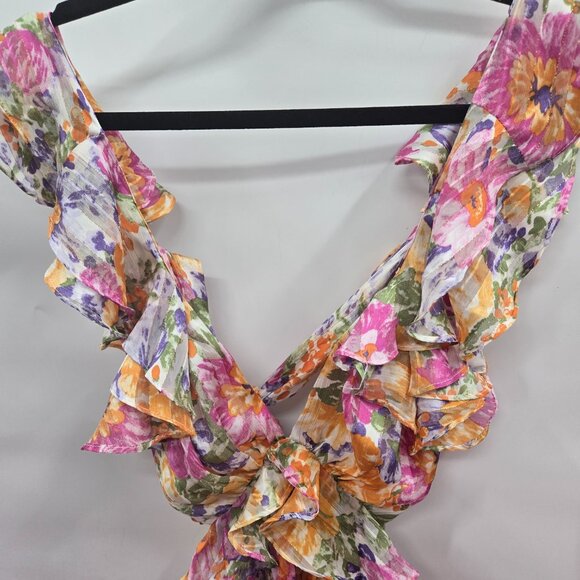 NWT Luxxel Tropical floral cut out mini backless romper size large - Picture 6 of 9